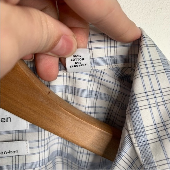 NWT Calvin Klein Button Down Shirt Mens‎ 15 34-35 Blue Plaid L/S 12786. - Picture 9 of 11